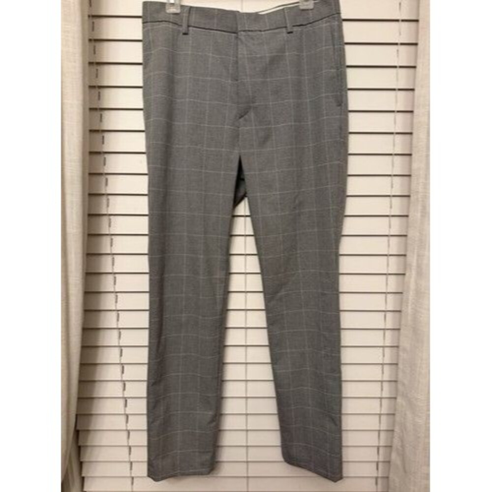 H&M Men's Dress Pants 29 Slim Fit Gray Check Flat Front Straight Leg